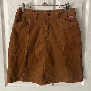 Genuine Girl Brown Boho Corduroy Skirt W/embroidered Flower Size 14